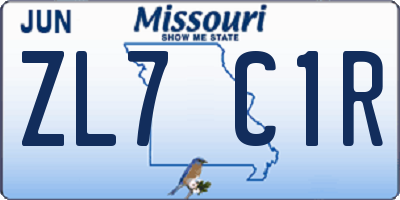 MO license plate ZL7C1R