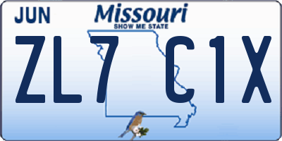 MO license plate ZL7C1X