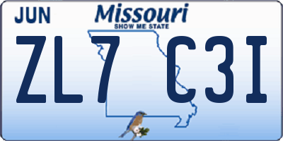 MO license plate ZL7C3I