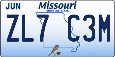 MO license plate ZL7C3M