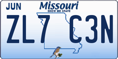 MO license plate ZL7C3N