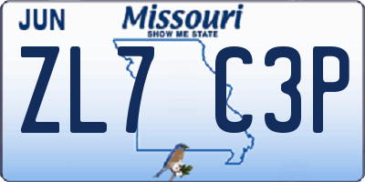 MO license plate ZL7C3P