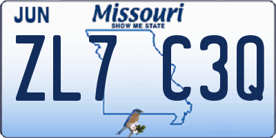 MO license plate ZL7C3Q
