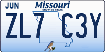 MO license plate ZL7C3Y