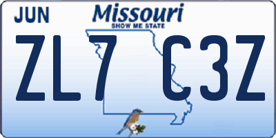 MO license plate ZL7C3Z