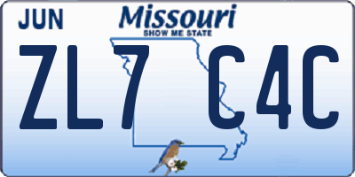 MO license plate ZL7C4C