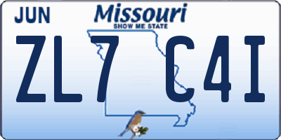 MO license plate ZL7C4I