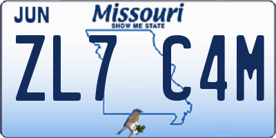 MO license plate ZL7C4M