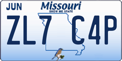 MO license plate ZL7C4P