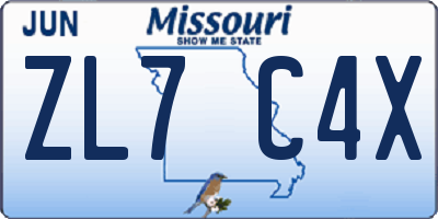 MO license plate ZL7C4X