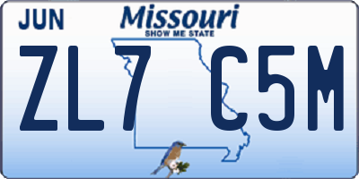 MO license plate ZL7C5M