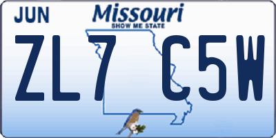MO license plate ZL7C5W