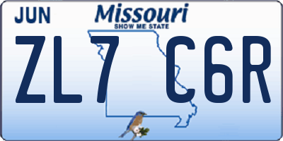 MO license plate ZL7C6R