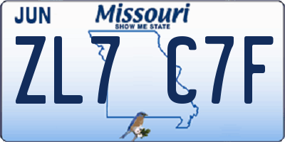 MO license plate ZL7C7F