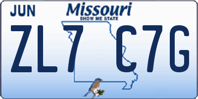 MO license plate ZL7C7G