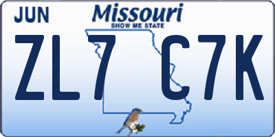 MO license plate ZL7C7K
