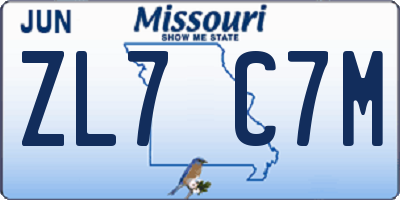 MO license plate ZL7C7M