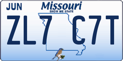 MO license plate ZL7C7T