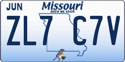 MO license plate ZL7C7V