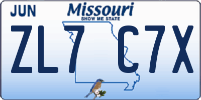 MO license plate ZL7C7X