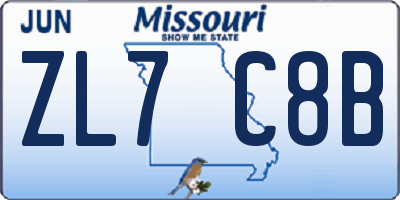 MO license plate ZL7C8B