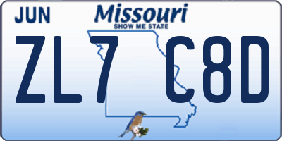 MO license plate ZL7C8D
