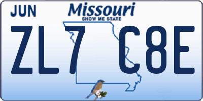 MO license plate ZL7C8E