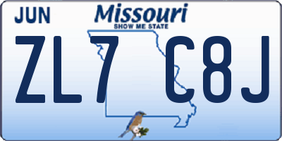 MO license plate ZL7C8J
