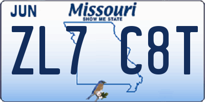 MO license plate ZL7C8T