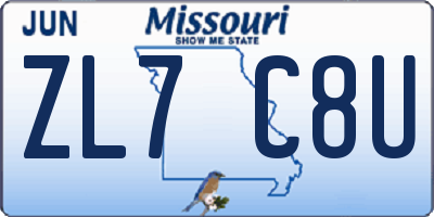 MO license plate ZL7C8U