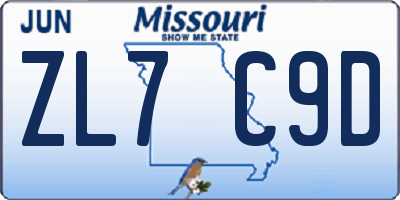 MO license plate ZL7C9D