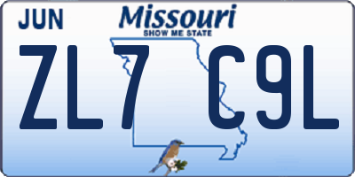MO license plate ZL7C9L