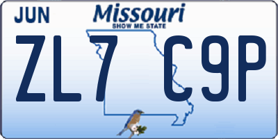MO license plate ZL7C9P