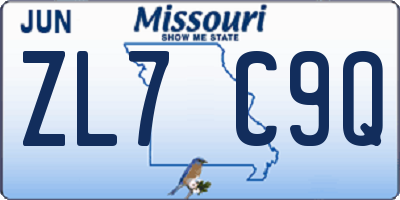 MO license plate ZL7C9Q