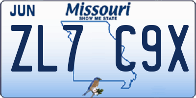 MO license plate ZL7C9X