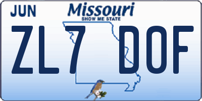MO license plate ZL7D0F