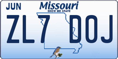 MO license plate ZL7D0J