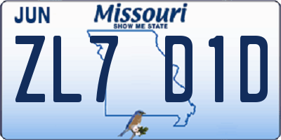 MO license plate ZL7D1D
