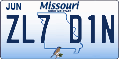 MO license plate ZL7D1N