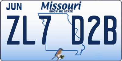 MO license plate ZL7D2B