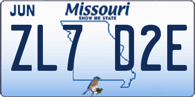 MO license plate ZL7D2E