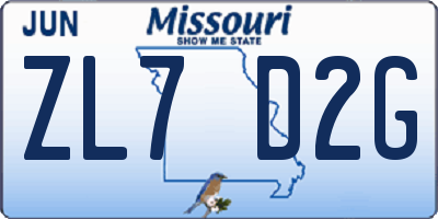 MO license plate ZL7D2G