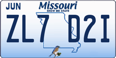 MO license plate ZL7D2I