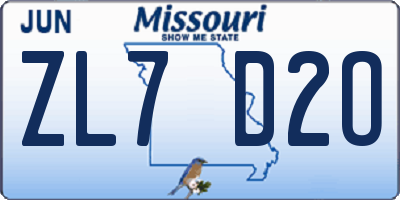 MO license plate ZL7D2O