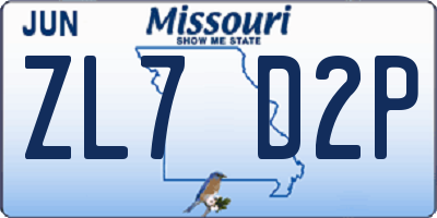 MO license plate ZL7D2P