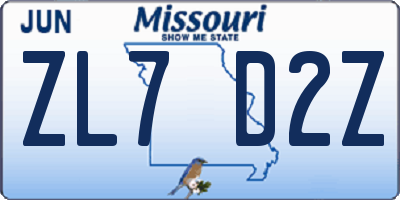 MO license plate ZL7D2Z
