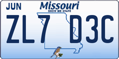MO license plate ZL7D3C