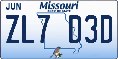 MO license plate ZL7D3D