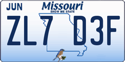 MO license plate ZL7D3F