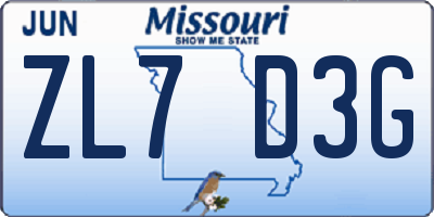 MO license plate ZL7D3G